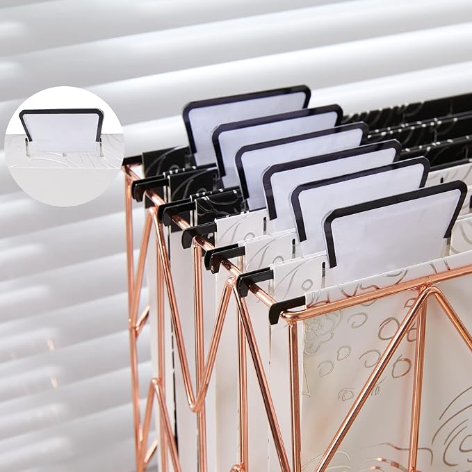 6 Pack Hanging File Folders Filing Cabinet Organizer Letter Size 1/5 Cut Adjustable Tabs Decorative for Home Office School Classroom, Gilding 9.3” x 12.8