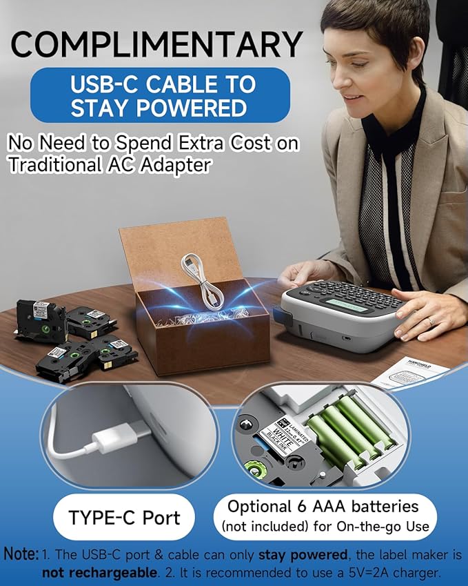 Vixic Label Makers, Label Maker Waterproof-Labels, D210S Label Maker Machine with Tapes, Portable Label Machine with Keyboard Powered by Type-C, Handheld Labeler Machine for School Office Organization