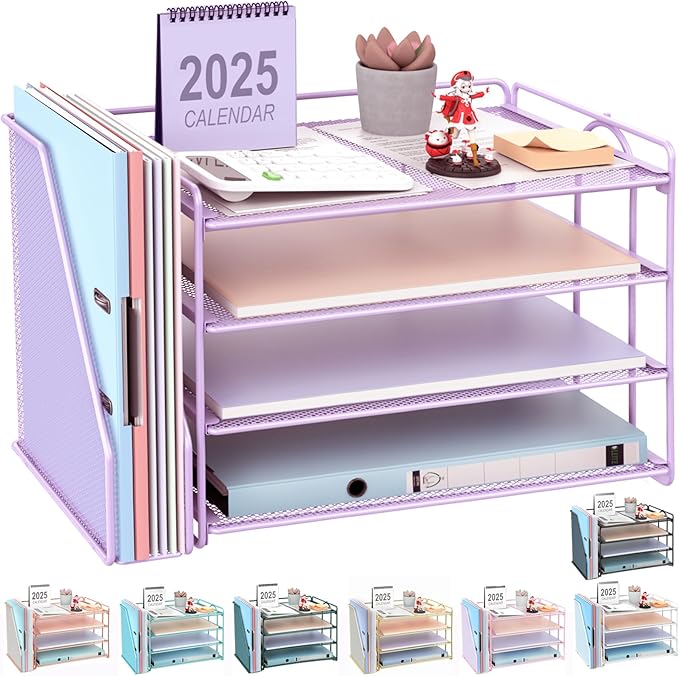 gianotter 4-Tier Paper Organizer With Magazine Holder, Desk Organizers and Accessories, File Organizer for Office Supplies Storag (Purple)