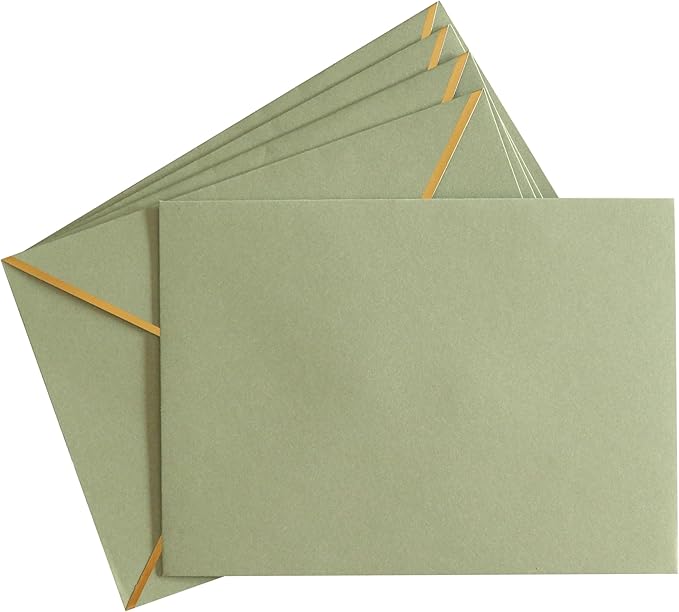 A7 Envelopes - V Flap Foil Border Luxury Mailing Envelopes for 5" x 7" Cards - for Wedding, Invitations, Baby Shower, Photos, Graduation, Birthday, Bridal Shower - 5.25" x 7.25" (Sage, 25 Pack)