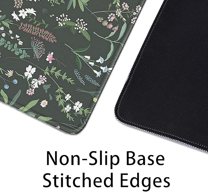 Green Plant Floral Mouse Pad,Large Flowers Mousepad Desk Pad with Stitched Edges,Non-Slip Waterproof Rubber Base Mouse Mat for Office Computer Keyboard Laptop Home(27.5x11.8 in)