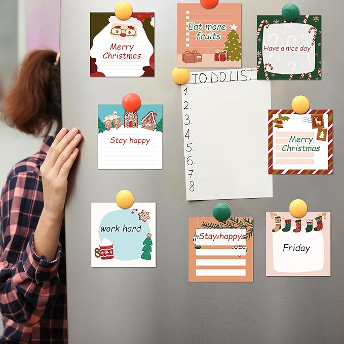 16 Pcs Christmas Sticky Note Pads with Santa Claus，Candy，Socks, Work-Study Notes, 480 Pieces of Self-Adhesive Removable Memo Pads 16 Styles, 30 Sheets Each for Labels, Lists