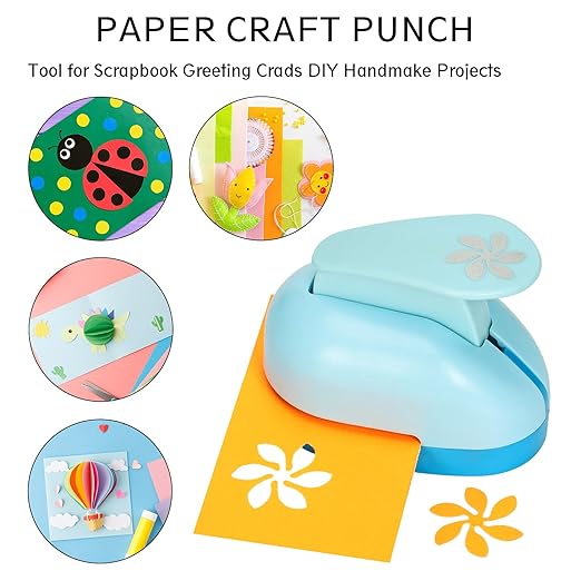 Craft Punches 8 Pack with 6 Sticker Paper, 1inch Hole Punch Shapes Medium Paper Shape Punches for Paper Craft DIY Scrapbooking