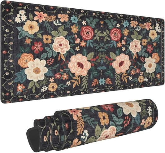Gaming Mouse Pad, Large Non-Slip Rubber Base Mousepad, Keyboard Mouse Mat, Desk Pad with Stitched Edges, 31.5x11.8inch, Wilde Flower