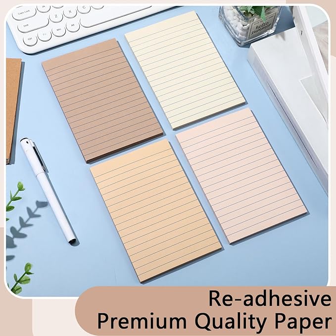 12 Pads Brown Boho Sticky Notes 4x6 with Line, Lined Self Stick Notes Pads Boho Office Supplies, Vintage Aesthetic School Accessories 50 Sheets/pad