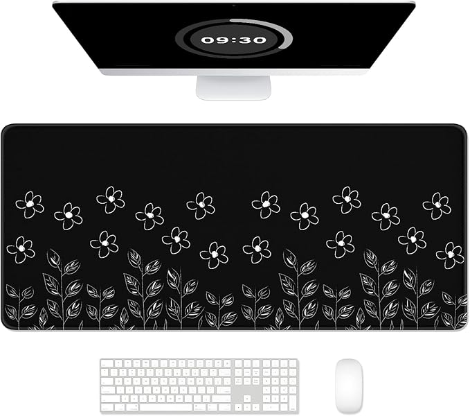 Auhoahsil Desk Mat, Ultra Large Mouse Pad, XXL Gaming Mousepad, Pretty Desk Pad, Big Extended Full Size Desktop Desk Matt for Keyboard, Laptop & Computer, 35.5 x 15.7 in, Minimalist Flower Black