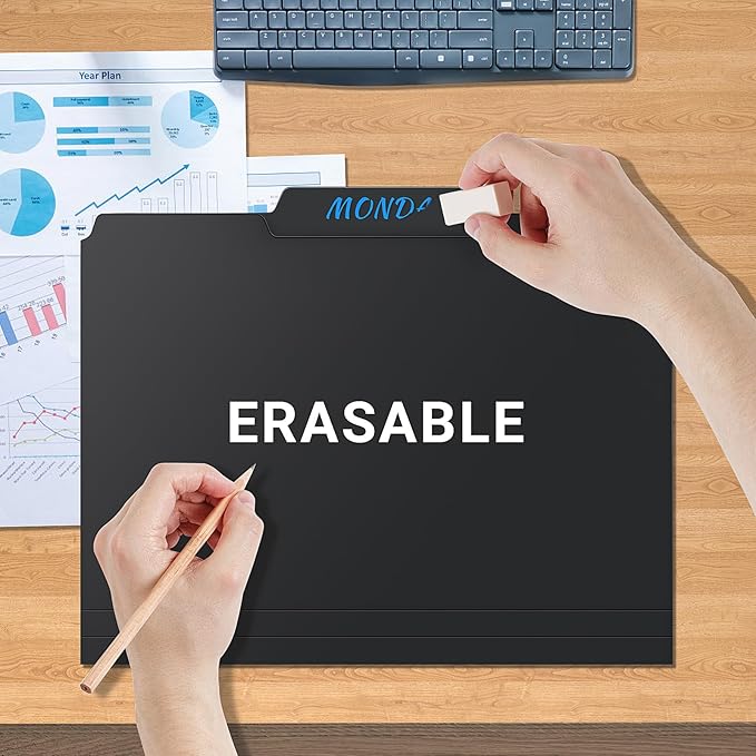 9 Pack Black Plastic File Folder,Fun Storage 3 Tab Heavy Duty Manila Folders with 1/3-Cut Tabs,Letter Size Poly Filing Folder,Durable Document Organizer for Office Home School, 8.5 x 11 Inches