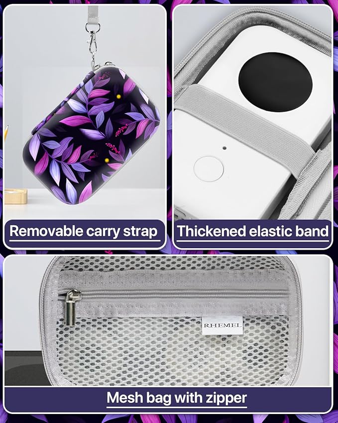 Label Maker Case, EVA Travel Case with Designed Pattern, Compatible with D30, P21, E10, D110 Label Makers (Box Only), Purple Leaves