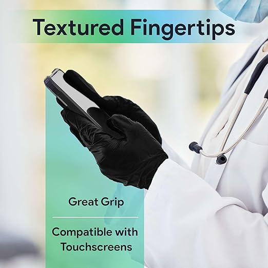 Black Large Nitrile Gloves Case of 1000 - Medical Grade - Latex-Free, Powder-Free - Disposable Nitrile Gloves - Medical Exam, Lab, and Industrial Use