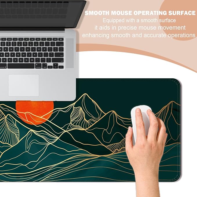 Minimalist Gold Mountain Desk Mat, Extended Large Gaming Abstract Mouse Pad, Computer Keyboard Laptop Mousepad for Work, Game, Office and Home, XL