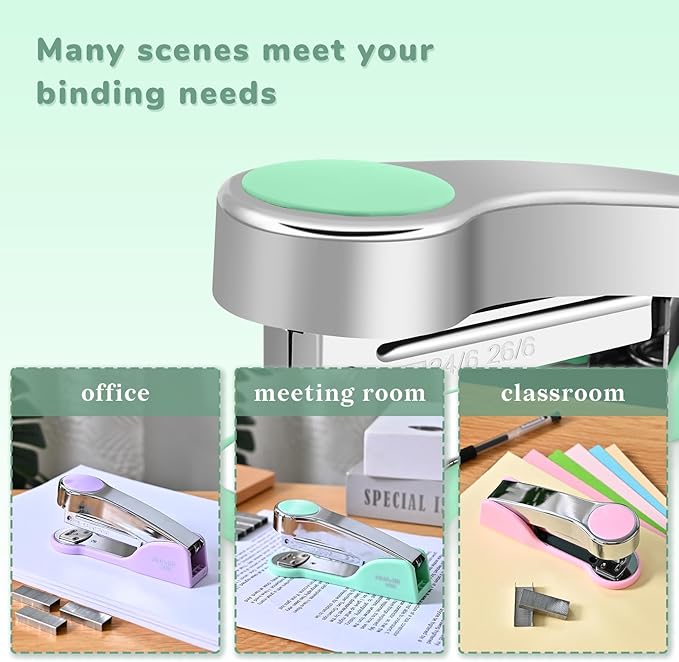 Temiary Metal Desktop Stapler with 2000 Staples Standard, 25 Sheet Capacity, Jam Free, Reduced Effort, for Desk Classroom Office Supplies (Green)