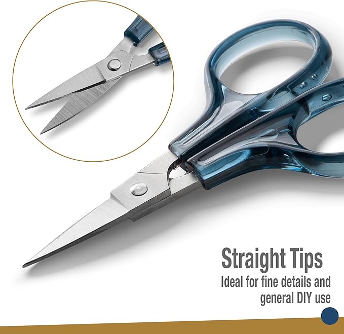 Beaditive Detail Craft Scissors Set (2 pcs) Curved and Straight, Sharp, Compact | Sewing, Embroidery, Paper Cutting, Crafting | Stainless Steel | Protective Cover (Blue&Pink)