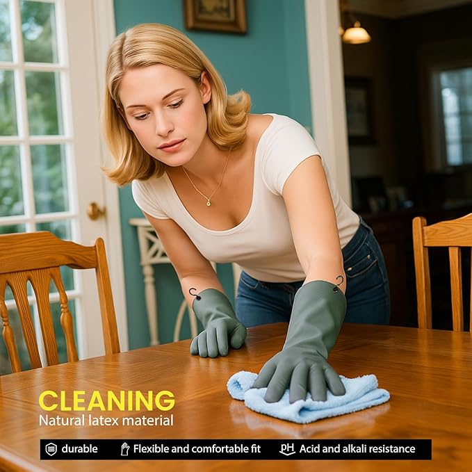 Rubber Dishwashing Gloves for Kitchen 4 Pairs Cleaning Household Dish Washing Reusable & Waterproof Latex Glove(Small/with Hook)