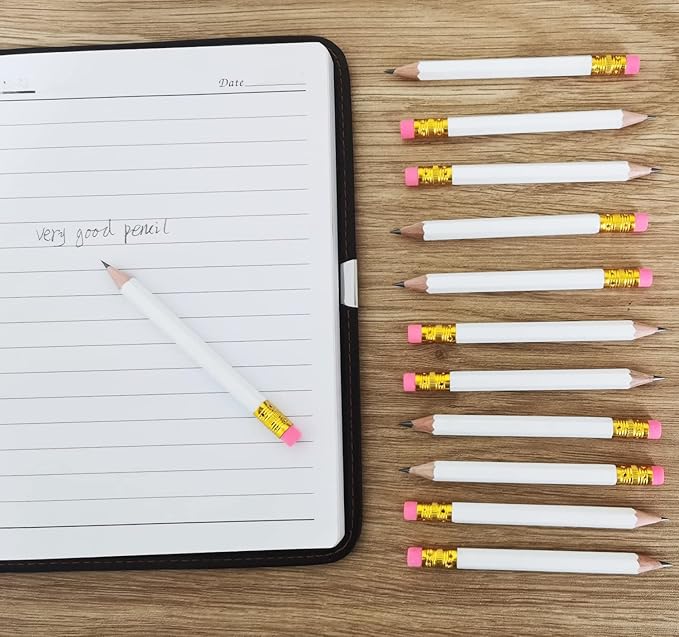 Adhere 50pcs Golf Pencils with eraser Hexagon Wooden Pencils Graphite 2B for Golf Event Scoring,Classroom,Wedding,Company Meetings,Pew, Pocket (z-White・Hexagon・50pcs)