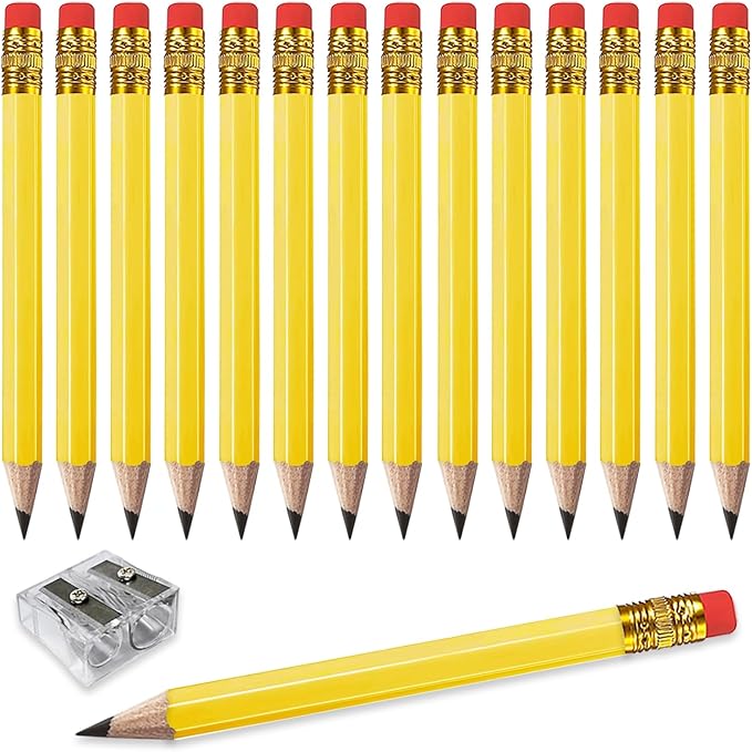 Adhere 25pcs Golf Pencils with eraser Hexagon Wooden Pencils Graphite 2B for Golf Event Scoring,Classroom,Wedding,Company Meetings,Pew, Pocket (Yellow1)