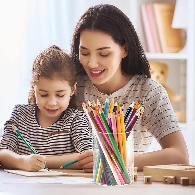 4 Pieces Clear Acrylic Pen Holder Round Acrylic Pencil Cup Clear Makeup Bush Holder Acrylic Desktop Stationery Organizer for Office School Home Desk Accessories (4 Pack, Round)