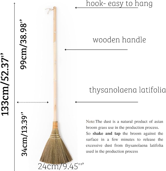 TTS For Home Handmade Whisk Sweeping Broom - Vietnamese Soft Straw Broom for Cleaning - Decorative 9.45" Width, 52.37" Length