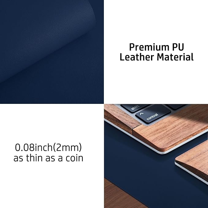 Aothia Leather Desk Pad Protector, Mouse Pad, Office Desk Mat, Non-Slip PU Leather Desk Blotter, Laptop Desk Pad, Waterproof Desk Writing Pad for Office and Home (Dark Blue,23.6" x 13.7")