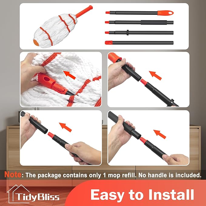 Self Wringing Twist Mop Head Replacement for Floor Cleaning, Washable Microfiber Cotton String Mop Refills with Scouring Pad for Hardwood, Tile, Bathtub, Kitchen