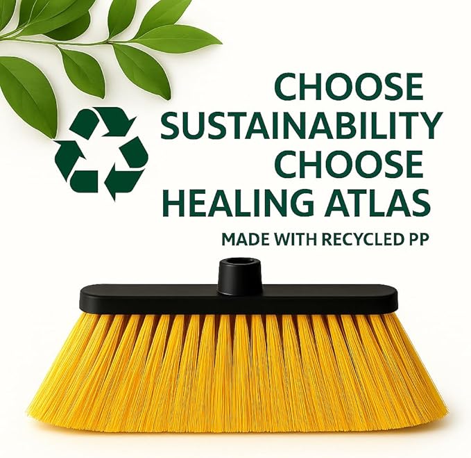Healing Atlas LUZIA Yellow 14" Premium Broom Head – Extra Dense Soft Flagged Bristles – Deep Sweep – Universal 7/8" Thread – Recycled PP – Handle Not Included(Yellow, LUZIA)