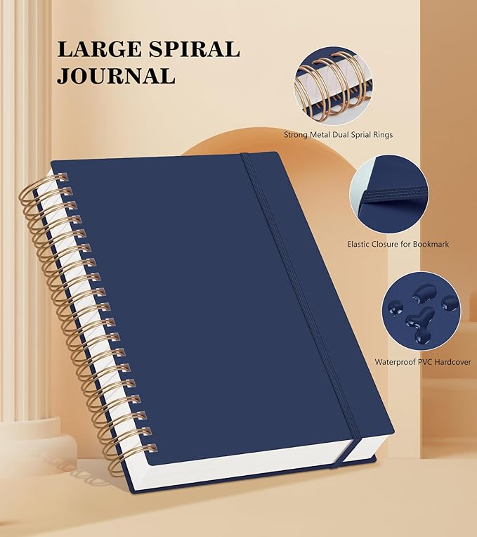 Spiral Notebook Journal College Ruled 8.5''x 11'', 360 Pages Lined Thick Journals for Women Men, A4 Large Spiral Notebooks with 100GSM Paper, Spiral Journaling for Writing Work, School Blue