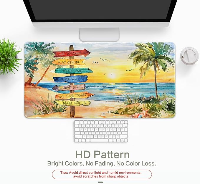 Summer Beach View Mouse Pad Desk Mat Seaside Path Gaming Mouse Pad Anime Desk Pad Mousepad XXL Extended Keyboard Mat, Computer Laptop Mouse Mat for Work, Game, Office, Home, Waterproof, 31.5 x 15.7 in