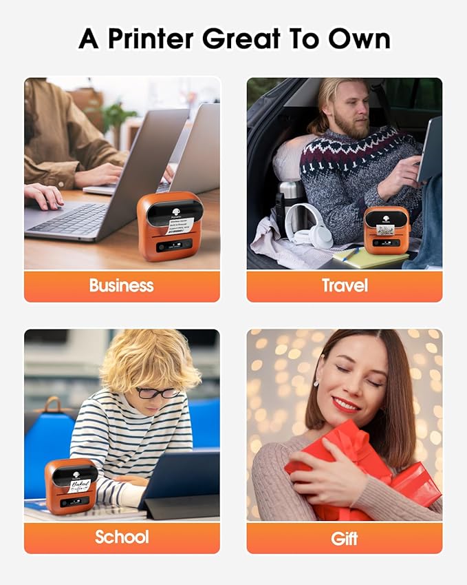 Phomemo M220 Label Printer, Barcode Printer, Bluetooth Thermal Label Maker Machine for Barcodes,Name,Address,Clothing Labeling,for Office Home,Compatible with Phones and Some PC Orange