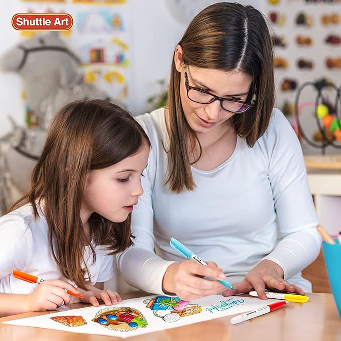 Shuttle Art Permanent Markers, 48 Colors Fine Point, Assorted Colors with Travel Case, Ideal for Adults Coloring Doodling on Plastic, Glass, Wood and Stone, Gift for Kids