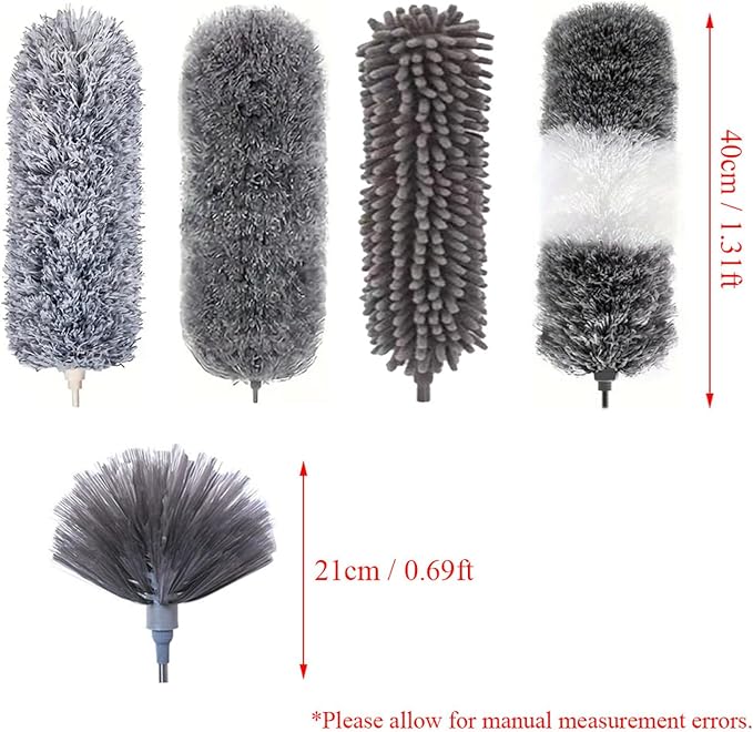 TopHomer Fiber Feather Duster with Stainless Steel Extendable Pole, Ceiling Fan Cleaner for Cobwebs High Ceiling Fan, Interior Roof, Wet & Dry Use (Model E)