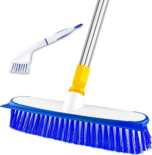 ITTAHO Floor Scrub Brush - 2 in 1 Deck Scrub Brush with Long Handle for Tile, Deck, Patio, Marble, Garage, Wall, Kitchen, Bathroom