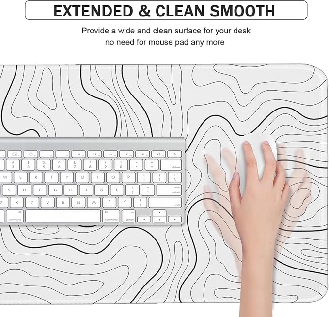 Large Mouse Pad, White Extended Mouse Pad Desk Pad Ergonomic Easy Typing for Office Game Home Non Slip - White Topographic Contour