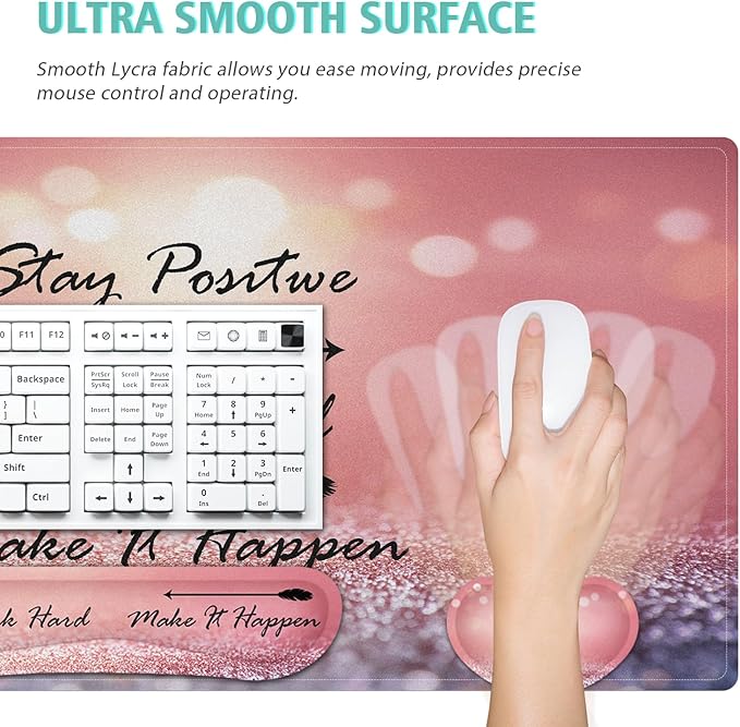 Desk Mat Pad, XXL Large Gaming Mouse Pad with Wrist Rest Wrist Support, 4in1 Desk Pad Set with Ergonomic Design Non-Slip for Home Office Gaming(Blue and Pink Quotes)