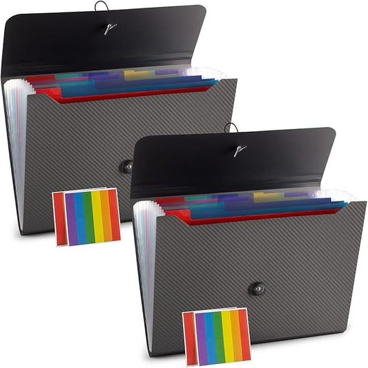 Expanding File Folder File Organizer 13 Pockets File Organizer Accordion Filing Folder Expandable File Folder for Documents Aesthetic Paper Organizer Folder for Work, School, Home, Office, 2Pack Grey