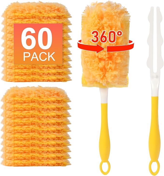 60 Count Duster Refills for Swiffer Dusters with 1 Handle - Multi-Surface Larger Size Feather Dusters, 360 Heavy Duty Duster Refills for Cleaning Home, Furniture, Blinds and Ceiling Fans