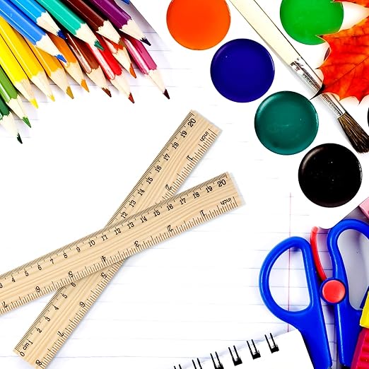 JAPCHET 144 Pack 8 Inch Wooden Rulers, Wooden Rulers Bulk 2 Scale Wood Measuring Rulers for School, Student, Office, Clothing Measuring