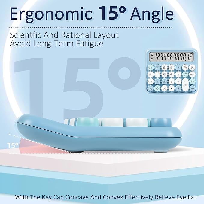 VEWINGL Mechanical Switch Calculator, 12 Digit Large LCD Display and Buttons, Great for Everyday Life and Basic Office Work, with Battery