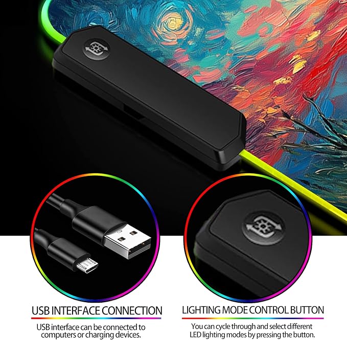 RGB Cute Black Cat Fantasy Starry Night Gaming Desk Mat, Computer Keyboard Large Extended Long Animal LED Mouse Pad for Office and Home, XL (W03)