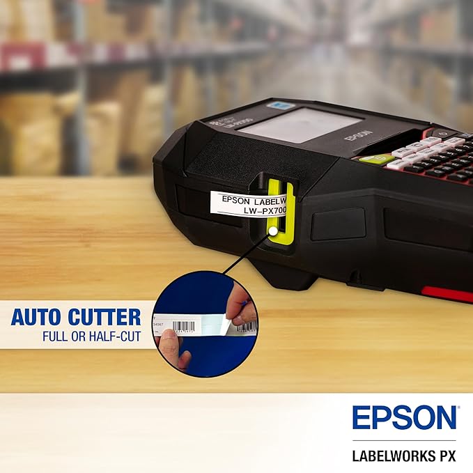 Epson LABELWORKS LW-PX700 Industrial Label Maker Kit & 212IBYPX Genuine PET (Polyester) Tape Cartridge - Black on Yellow Label Maker Tape, Strong Adhesive - 1/2" (12MM) Wide, 30'