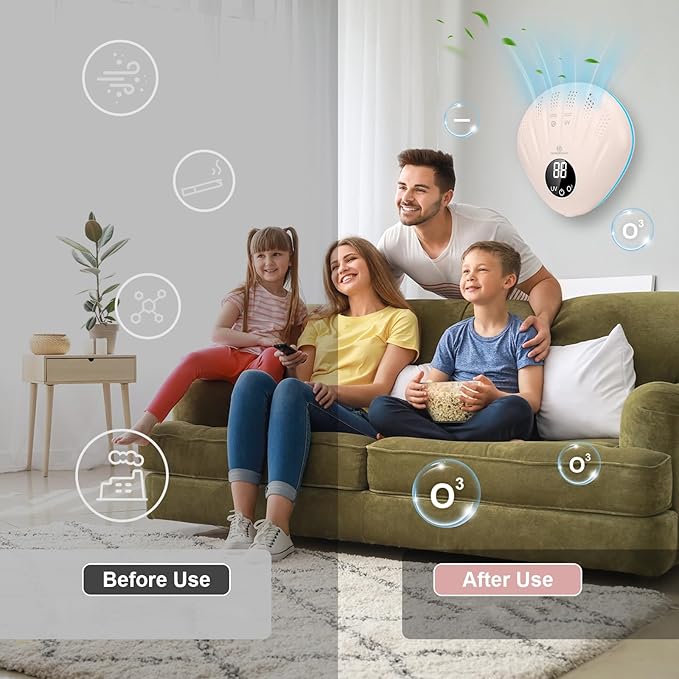 Ozone Machine Eliminator for Strong Odor, Portable Ozone Generator Odor, Rechargeable 10000mAh Odor Eliminator, For Car, Bedroom, Toilet, Kitchen, Smoke, Pet Odor Removal
