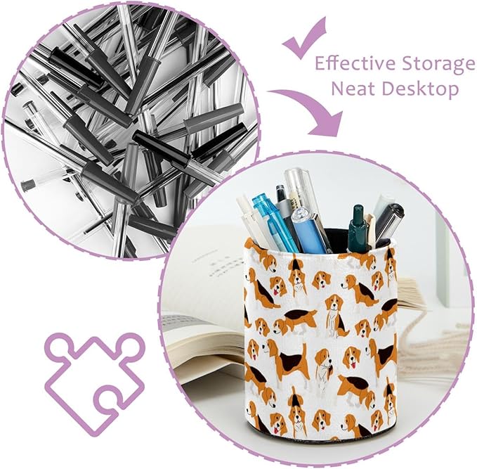 Beagle Dog Action Pencil Box, Multiple-Use Desk Writing Stationary Organizer Pen Holder Cups Office School Supplies Storage