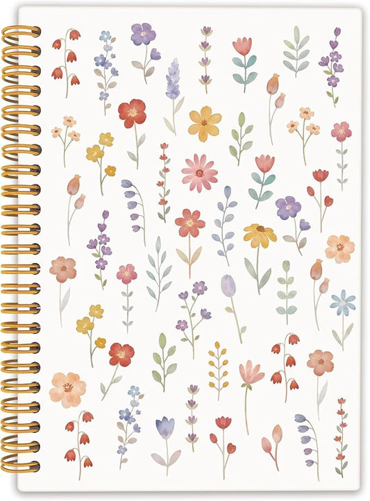 Boho Wildflower Floral Spiral Notebook Journal, Cottagecore Flower Botanical Notebooks for Note Taking, Pretty Journals for Women, Hardcover Notebook 5.5x8.3