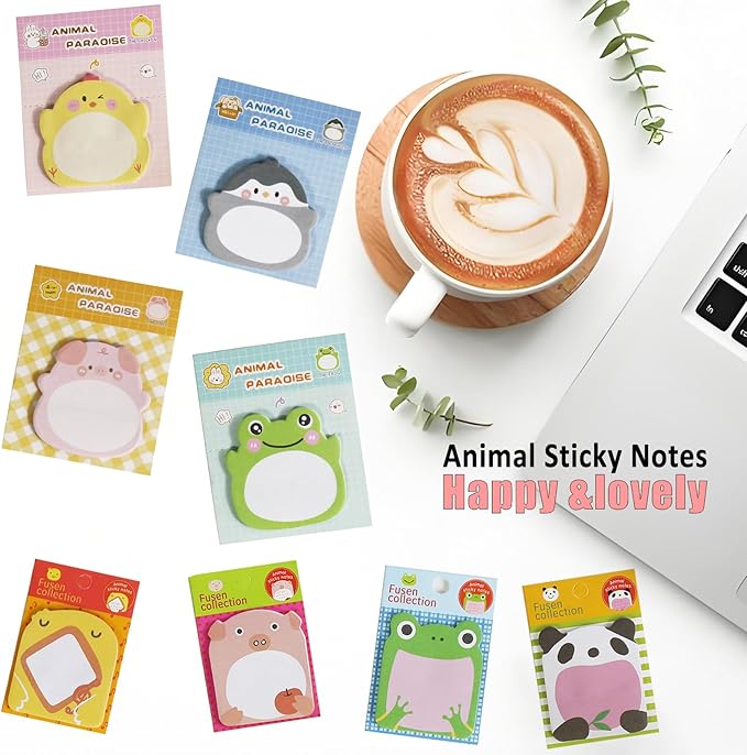 32 Pads Cute Sticky Notes, Animal Sticky Notes Self Adhesive Cartoon Notes Memo Pads Notes Page School Tab for School Office Supplies