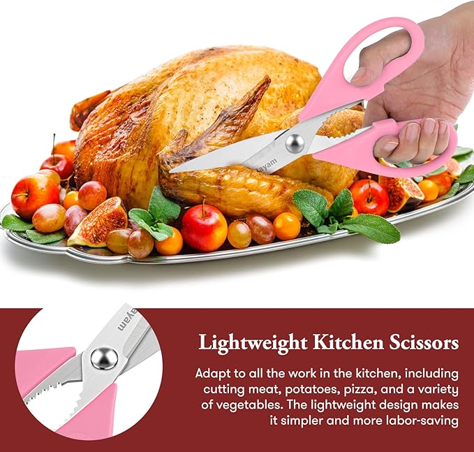 Valentines Day Gifts for Women Mom Wife Her, iBayam All Purpose Kitchen Shears 8.5" Cooking Scissors with Sheath, Pink Kitchen Accessories Household Appliances Home Essentials Kitchen Gadgets Utensils