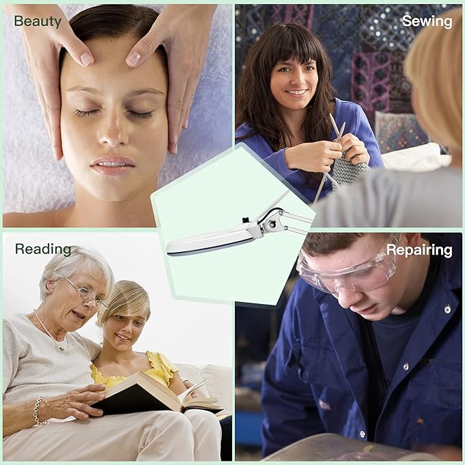 10X Magnifying Glass with Light and Stand,Dimmable Book Lighted Magnifier,Adjustable Stainless Steel Lamp Arm,Large LED Desk Lamp Hands Free for Crafts Hobby Reading Painting Sewing Close Work
