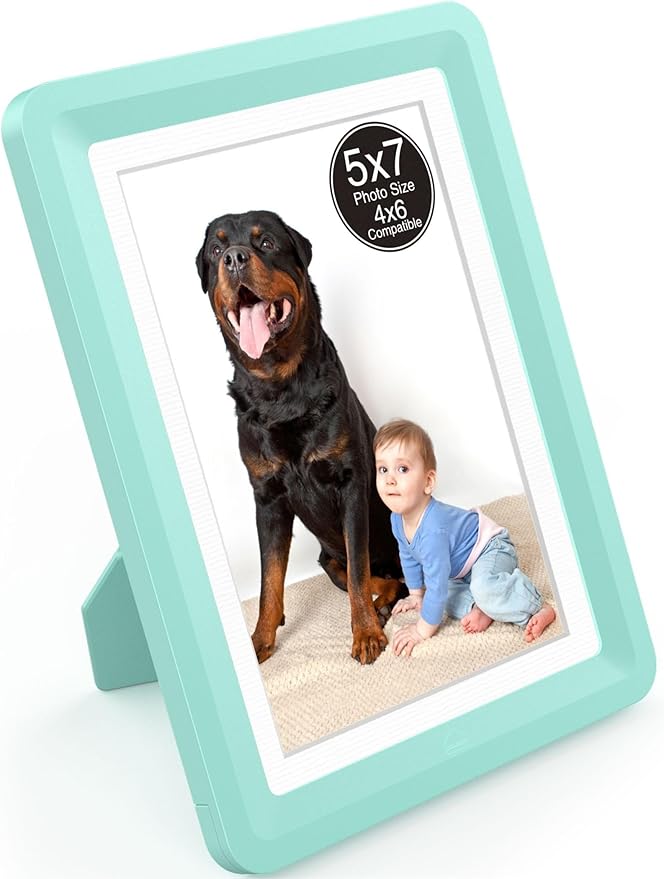 1-Pack 5x7 Picture Frame or 4x6 with Mat – Shatterproof Plastic Photo Frame for Family, Nursery, and Playroom, Wall & Tabletop Picture Frames for Home, Office, Safe & Lightweight Design in Light Green