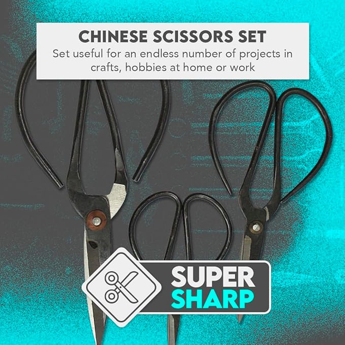 SE Chinese Scissors with Super Sharp Edges Suitable for Embroidery, sewing, Craft, Art Work, and Everyday Usage (8-6-4-Inch Bundle)