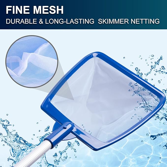 POOLAZA Hot Tub Skimmer Net Handheld, Professional Pool, Spa, Pound Skimmer Net with Aluminum Pole Handle, Deep Ultra Fine Mesh Netting Small Pool Skimmer Net, Upgrade Durable Hot Tub Net Hand Skimmer