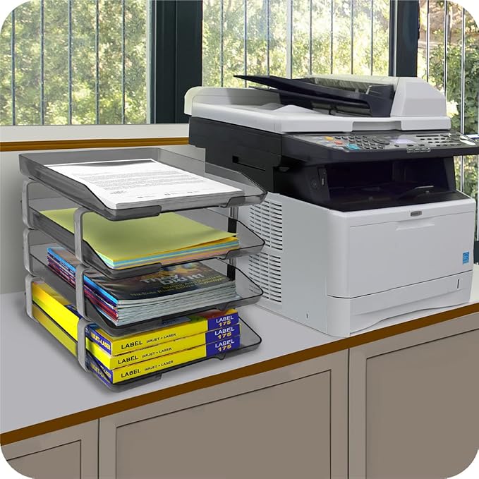 Acrimet Traditional 4 Tier Letter Tray, Front Load Design, A4 Letter Size, Desktop Organizer (Plastic) (Smoke Color)