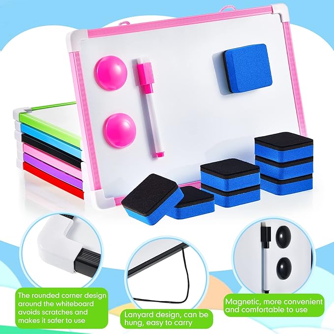 Colarr 24 Set Hanging Magnetic Dry Erase Board 8'' x 12'' Small Double Side White Board for Kid, Education Classroom Bulk, Mini Whiteboard Drawing Writing Lapboards for Student Kid to Do List Notepad