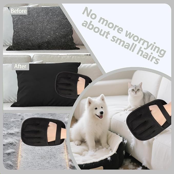 Glirops 2-Pack Electrostatic Pet Hair Remover Gloves - Reusable Dog & Cat Hair Removal Brush for Furniture,Car Interiors,Bedding and Clothing